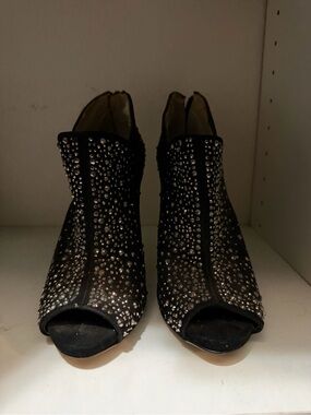 INC International Concepts Black Studded Peep-Toe Ankle Booties